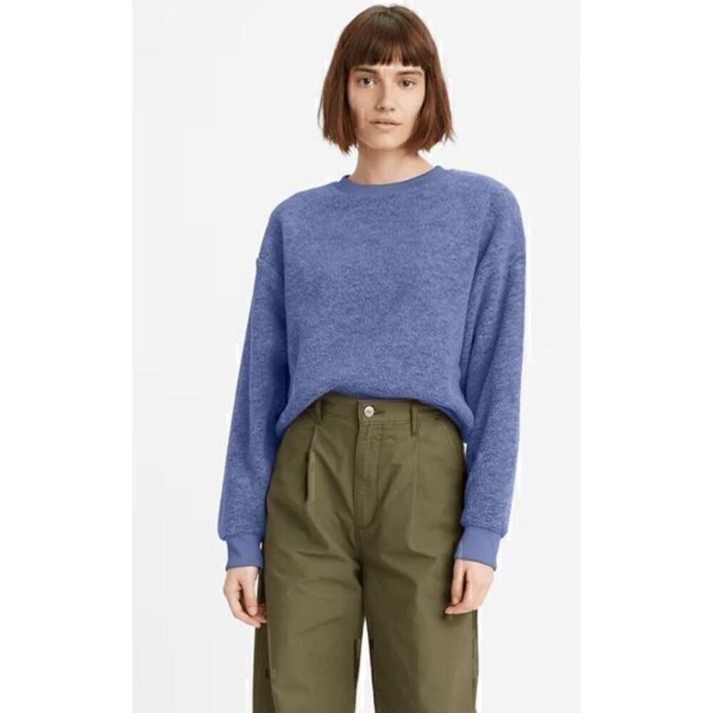 Levi's Oversized Blue Meadow Fleece Crewneck Bohemian Sherpa Sweatshirt Size Med